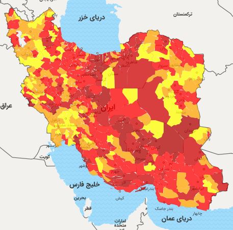 قرمز شدن نیمی از کشور در پیک پنجم کرونا